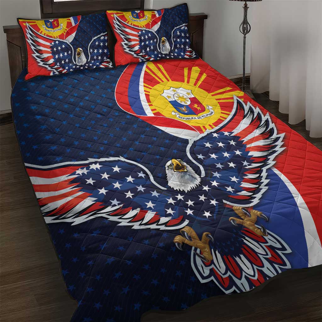 Filipino American History Month Quilt Bed Set USA Eagle and Philippines Sun Symbol with National Flag