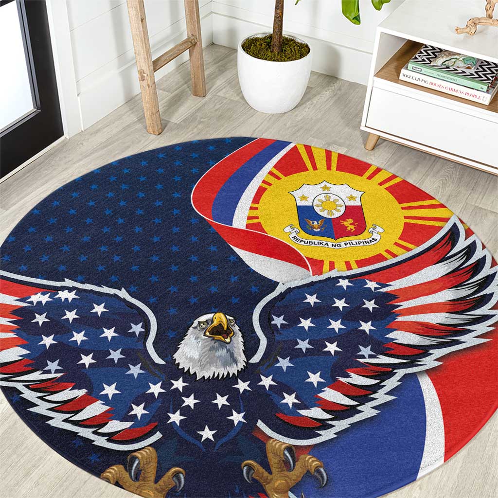 Filipino American History Month Round Carpet USA Eagle and Philippines Sun Symbol with National Flag