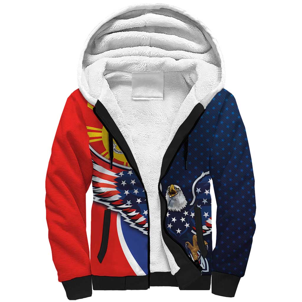 Filipino American History Month Sherpa Hoodie USA Eagle and Philippines Sun Symbol with National Flag