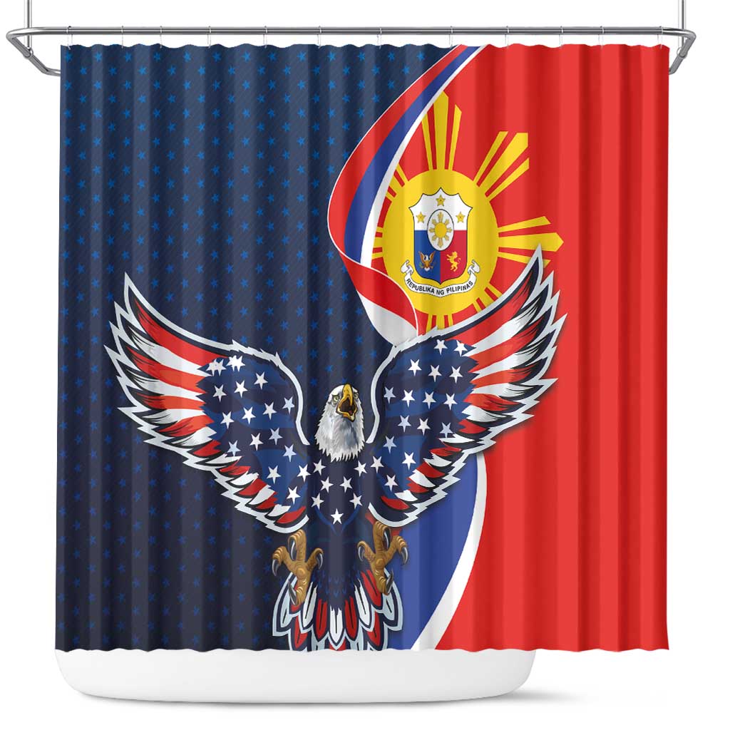 Filipino American History Month Shower Curtain USA Eagle and Philippines Sun Symbol with National Flag