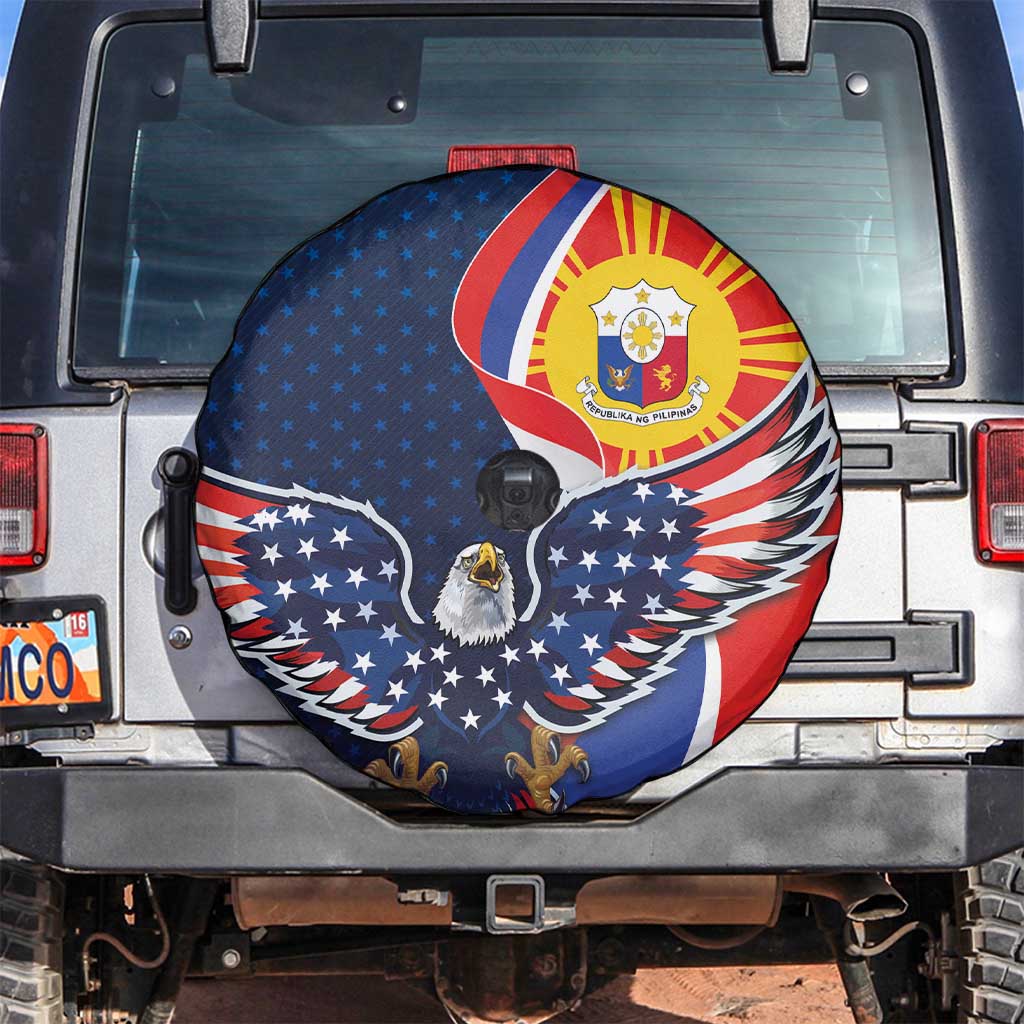 Filipino American History Month Spare Tire Cover USA Eagle and Philippines Sun Symbol with National Flag