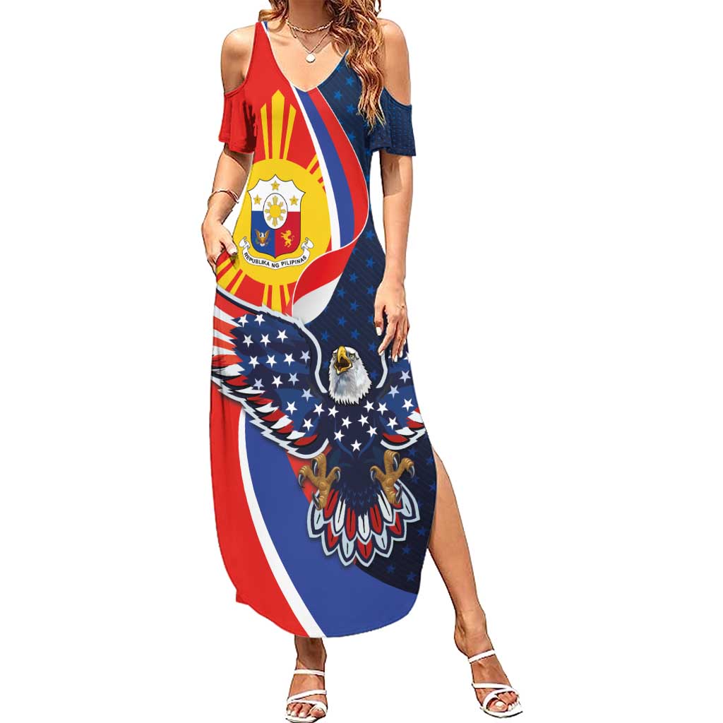 Filipino American History Month Summer Maxi Dress USA Eagle and Philippines Sun Symbol with National Flag