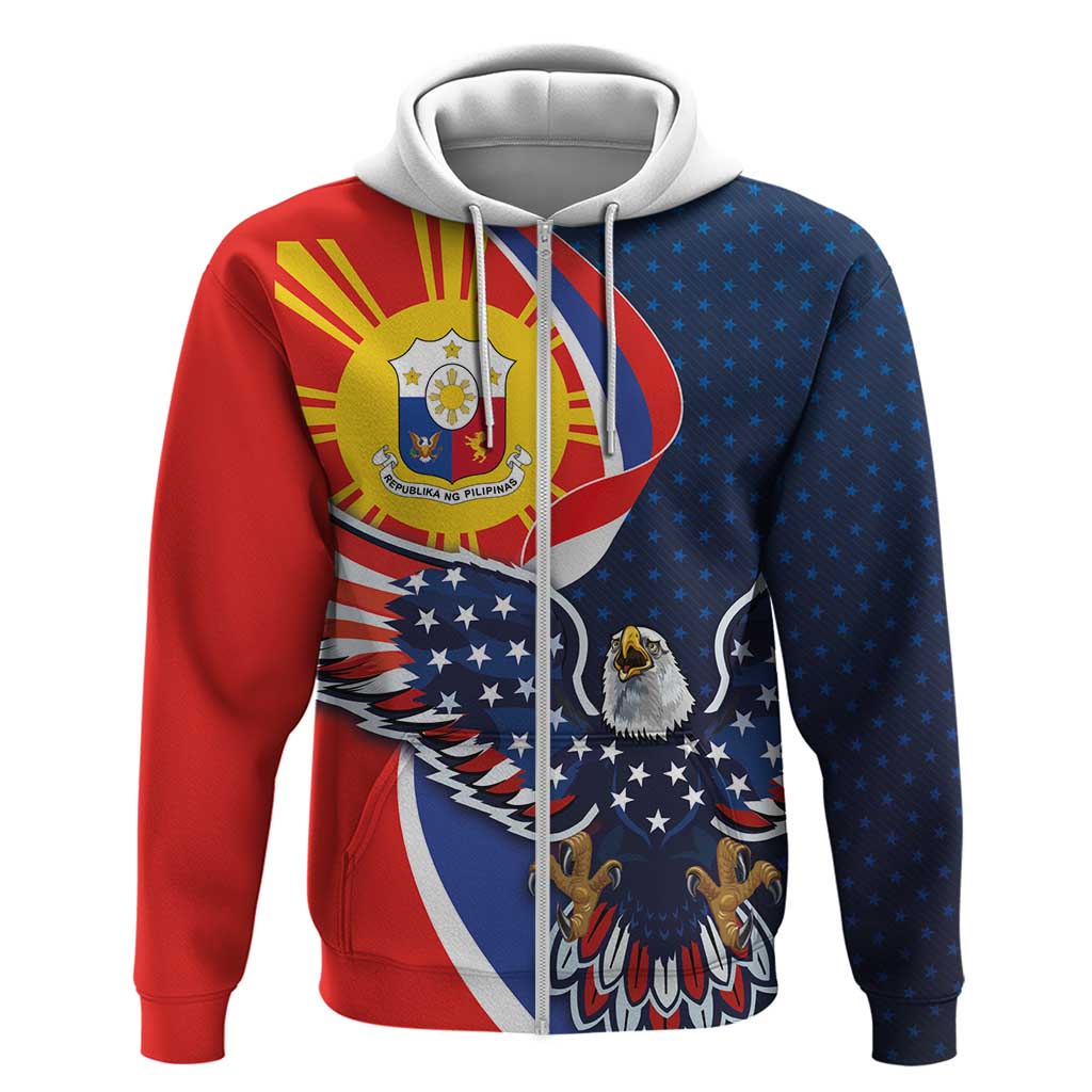 Filipino American History Month Zip Hoodie USA Eagle and Philippines Sun Symbol with National Flag