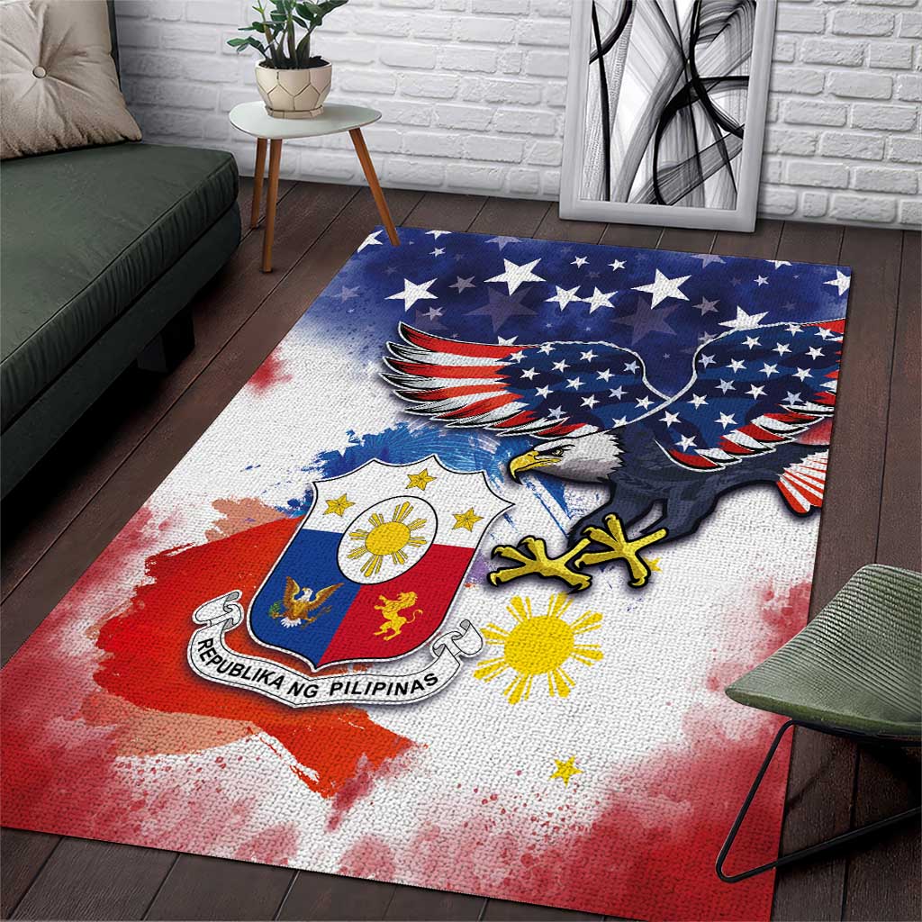 Filipino American History Month Area Rug USA Eagle and Philippines Coat of Arms Symbol with National Flag - Wonder Print Shop