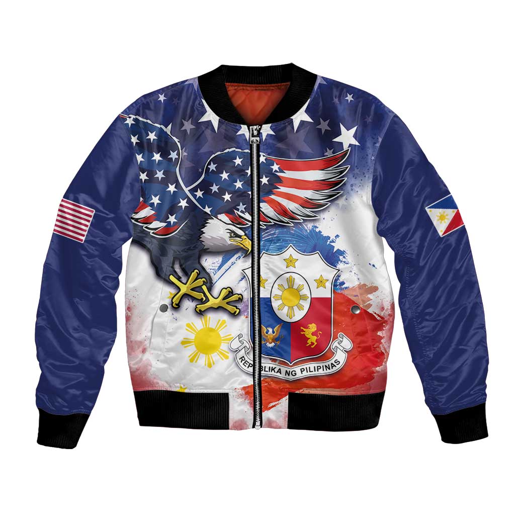 Filipino American History Month Bomber Jacket USA Eagle and Philippines Coat of Arms Symbol with National Flag - Wonder Print Shop