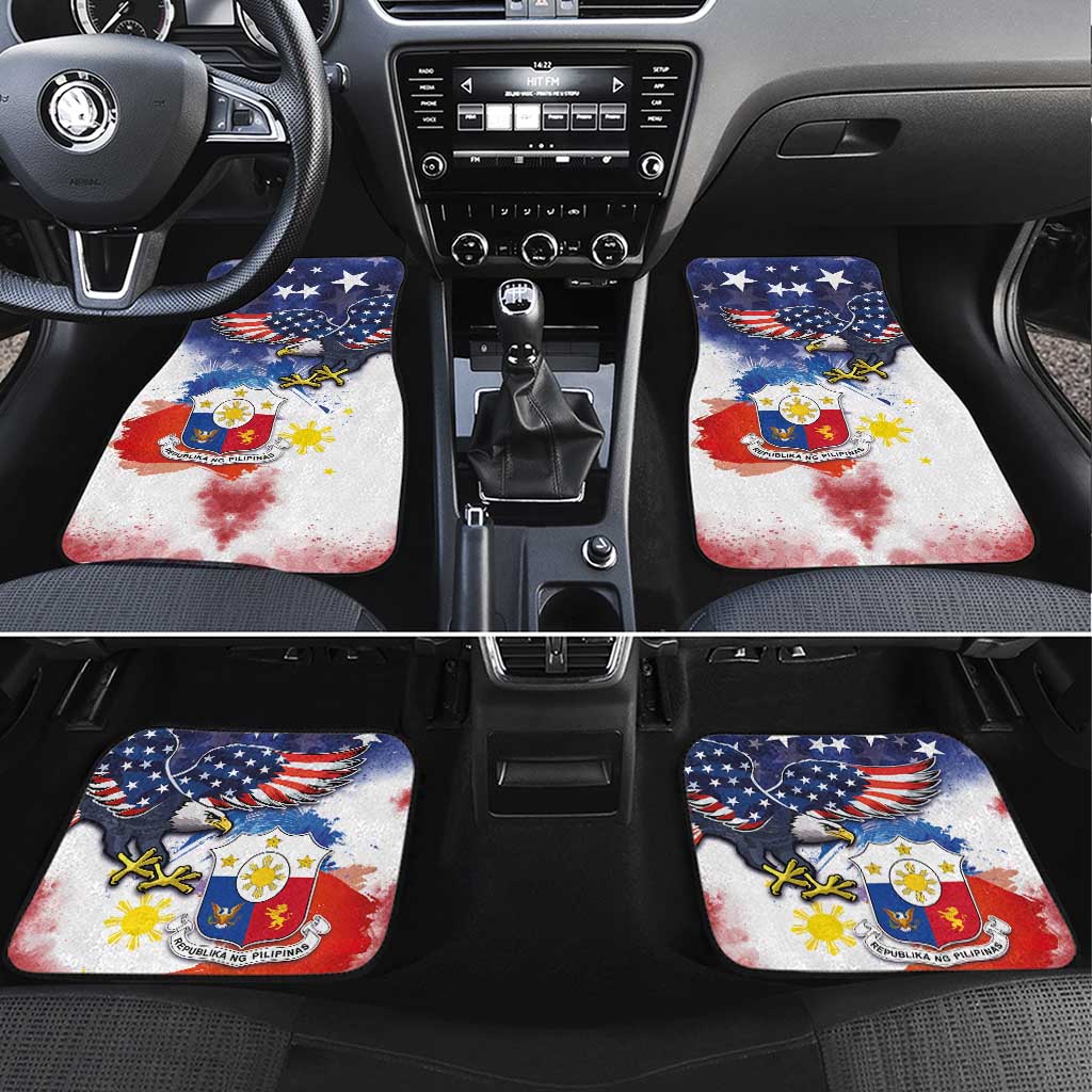 Filipino American History Month Car Mats USA Eagle and Philippines Coat of Arms Symbol with National Flag - Wonder Print Shop