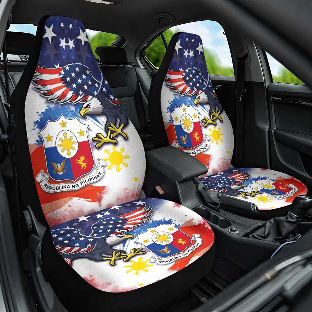 Filipino American History Month Car Seat Cover USA Eagle and Philippines Coat of Arms Symbol with National Flag - Wonder Print Shop