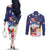 Filipino American History Month Couples Matching Off The Shoulder Long Sleeve Dress and Long Sleeve Button Shirt USA Eagle and Philippines Coat of Arms Symbol with National Flag