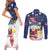 Filipino American History Month Couples Matching Short Sleeve Bodycon Dress and Long Sleeve Button Shirt USA Eagle and Philippines Coat of Arms Symbol with National Flag - Wonder Print Shop