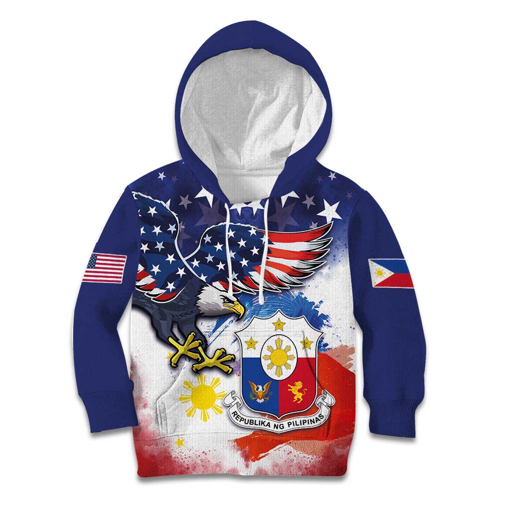 Filipino American History Month Kid Hoodie USA Eagle and Philippines Coat of Arms Symbol with National Flag - Wonder Print Shop