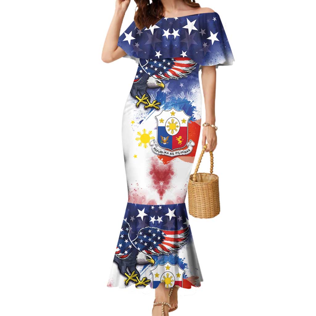 Filipino American History Month Mermaid Dress USA Eagle and Philippines Coat of Arms Symbol with National Flag - Wonder Print Shop