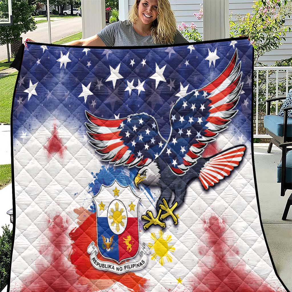 Filipino American History Month Quilt USA Eagle and Philippines Coat of Arms Symbol with National Flag