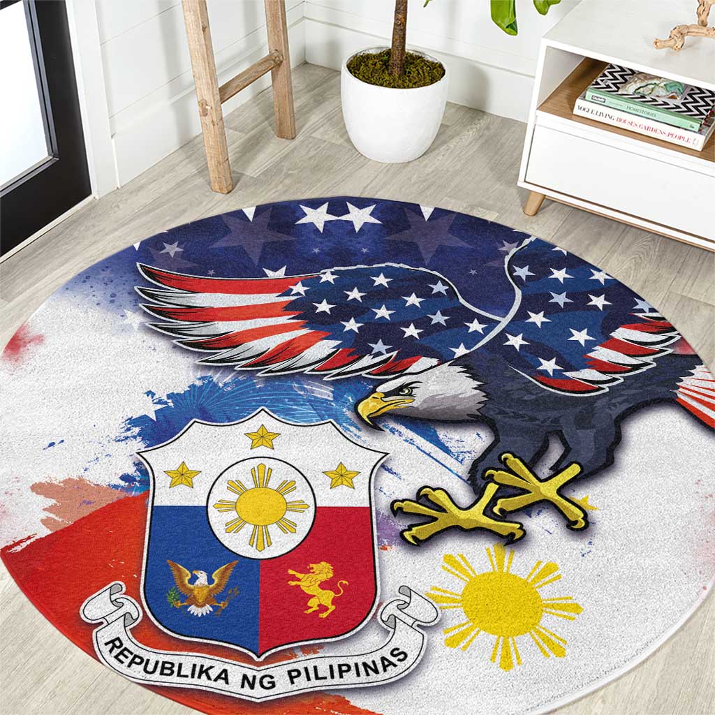 Filipino American History Month Round Carpet USA Eagle and Philippines Coat of Arms Symbol with National Flag