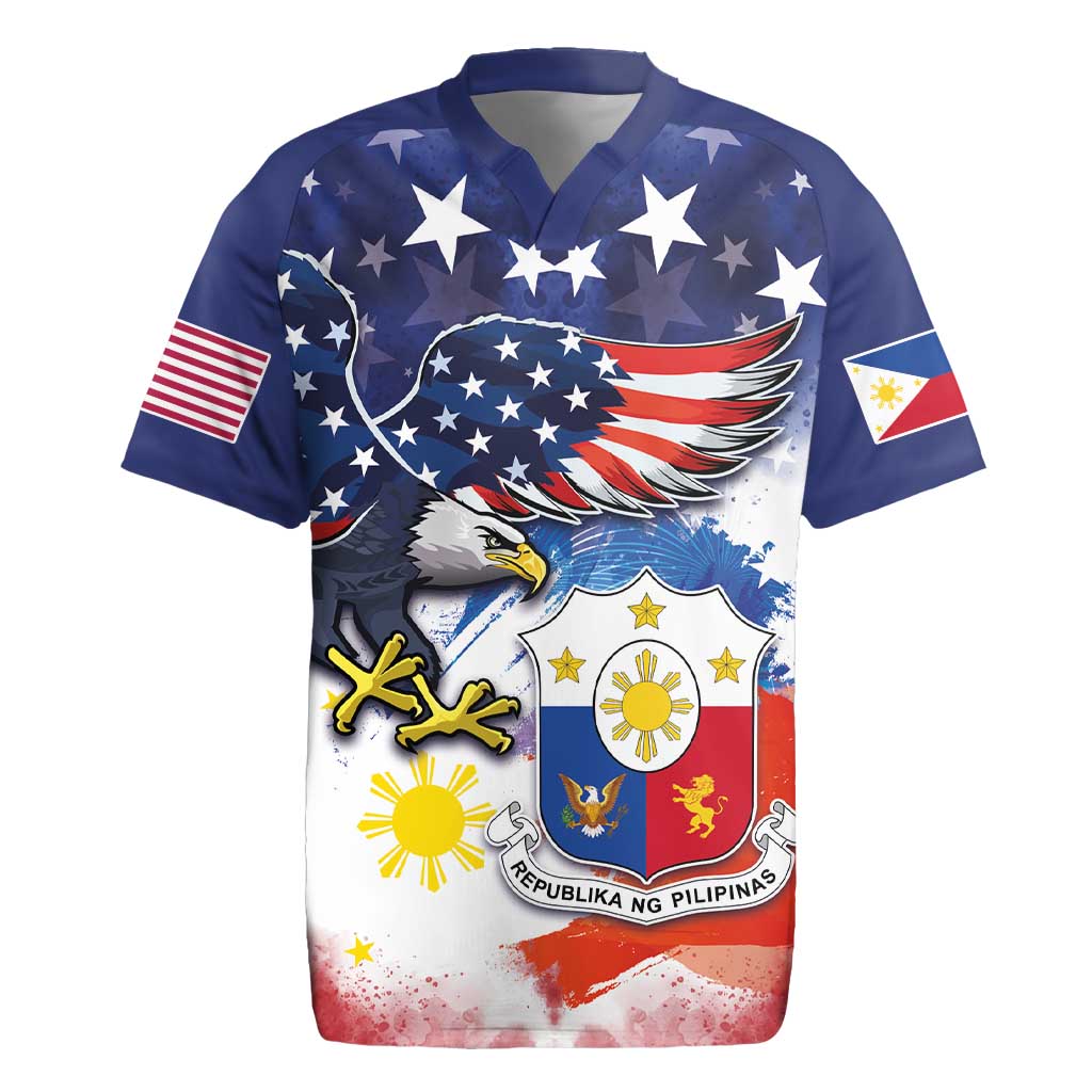 Filipino American History Month Rugby Jersey USA Eagle and Philippines Coat of Arms Symbol with National Flag