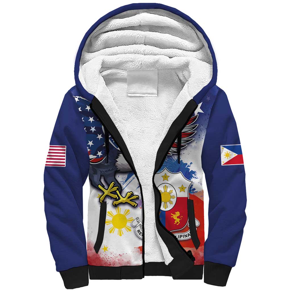 Filipino American History Month Sherpa Hoodie USA Eagle and Philippines Coat of Arms Symbol with National Flag