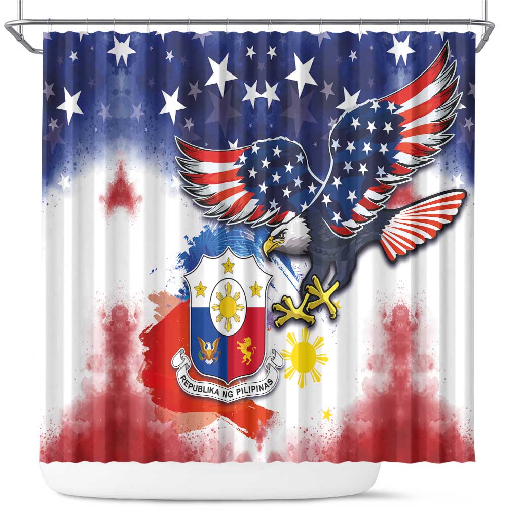 Filipino American History Month Shower Curtain USA Eagle and Philippines Coat of Arms Symbol with National Flag