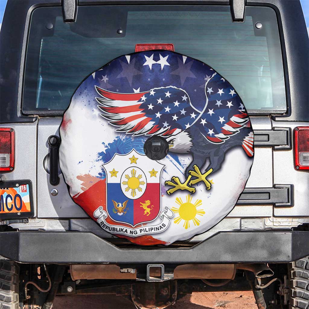 Filipino American History Month Spare Tire Cover USA Eagle and Philippines Coat of Arms Symbol with National Flag