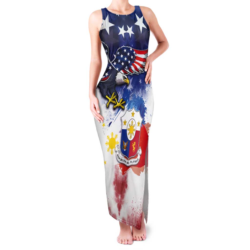 Filipino American History Month Tank Maxi Dress USA Eagle and Philippines Coat of Arms Symbol with National Flag