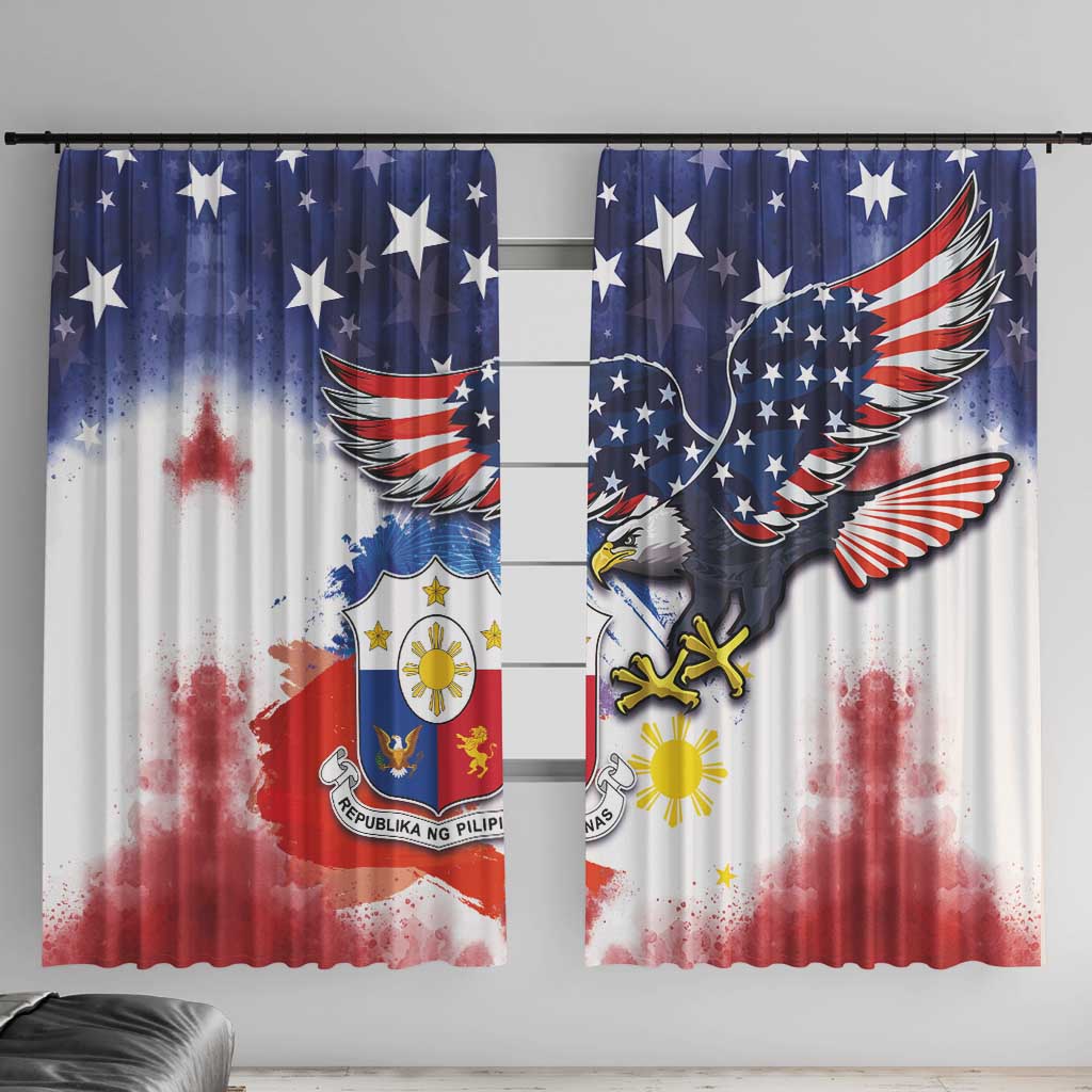 Filipino American History Month Window Curtain USA Eagle and Philippines Coat of Arms Symbol with National Flag