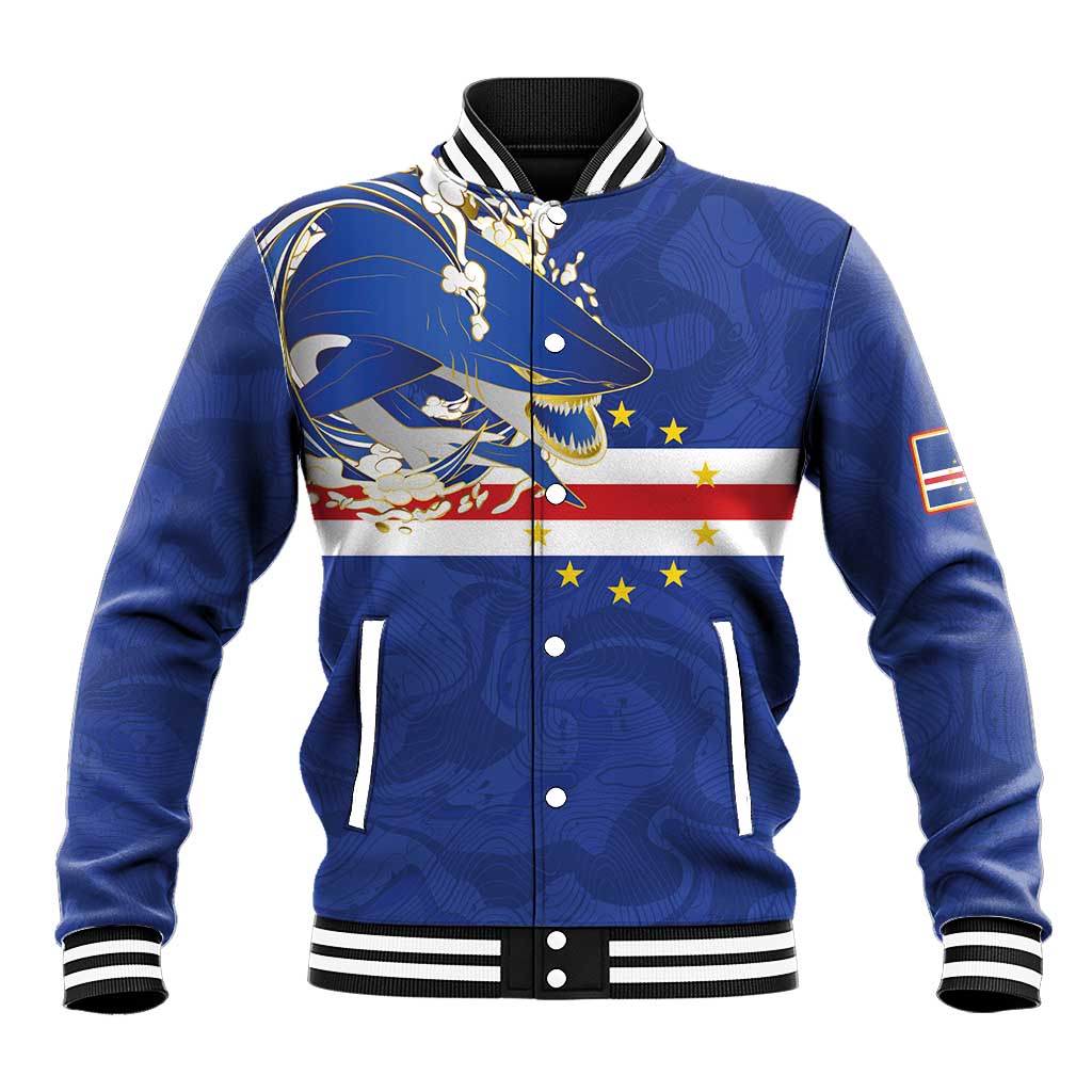 Custom Cape Verde National Football Baseball Jacket Glory Blue Sharks - Wonder Print Shop