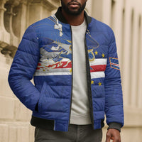 Custom Cape Verde National Football Bomber Puffer Jacket Glory Blue Sharks - Wonder Print Shop
