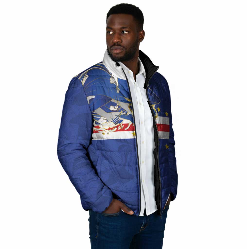 Custom Cape Verde National Football Padded Jacket Glory Blue Sharks - Wonder Print Shop