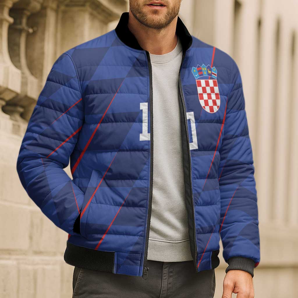 Custom Croatia National Football Bomber Puffer Jacket The Checkered Blue Version - Wonder Print Shop