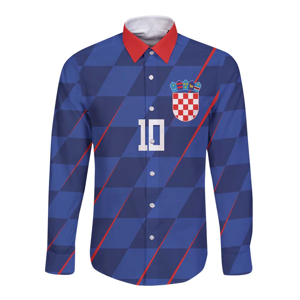 Custom Croatia National Football Long Sleeve Button Shirt The Checkered Blue Version - Wonder Print Shop