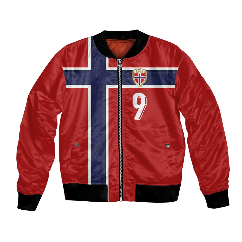Custom Norway Football Bomber Jacket Cross Nordic Knot Pattern National Flag Style