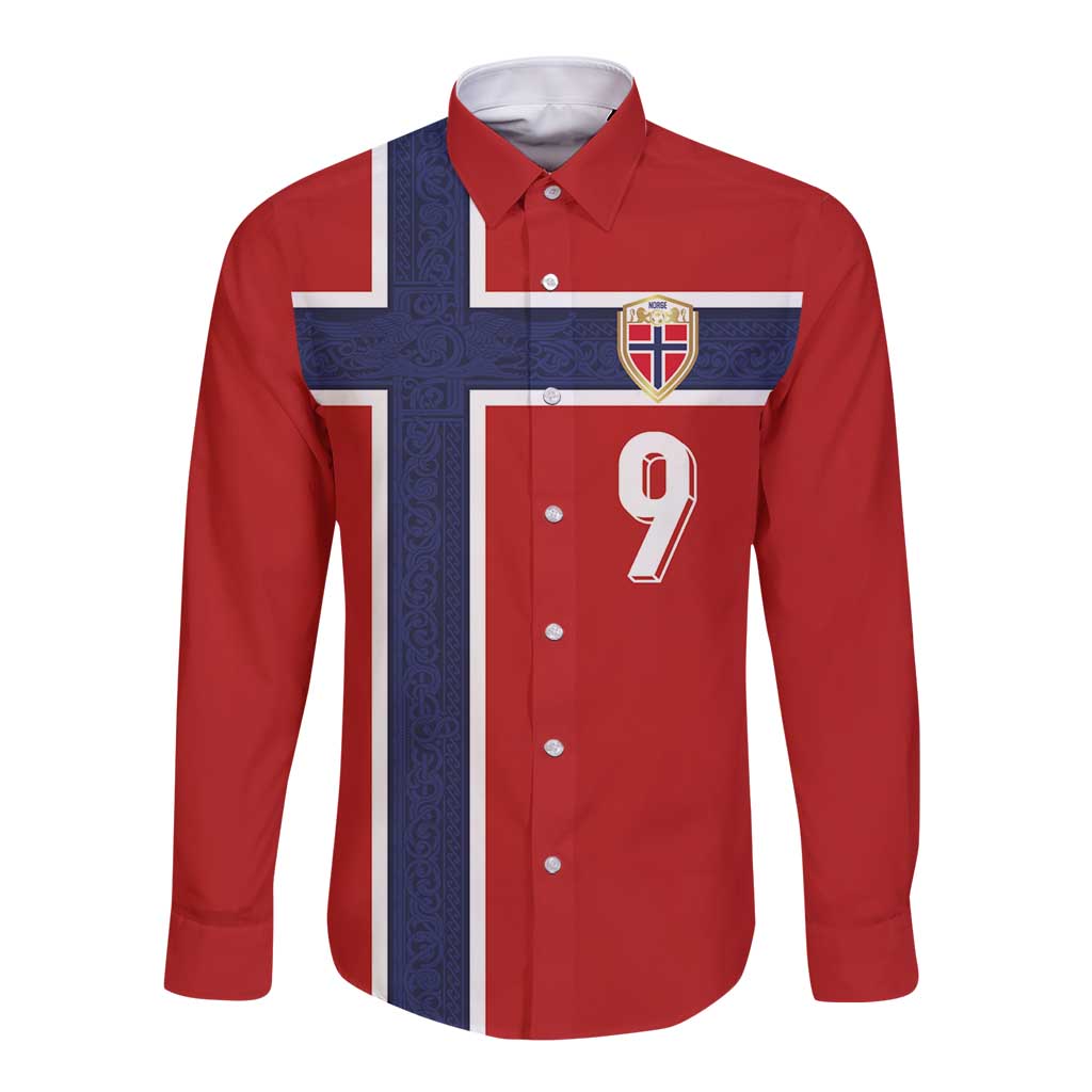 Custom Norway Football Long Sleeve Button Shirt Cross Nordic Knot Pattern National Flag Style