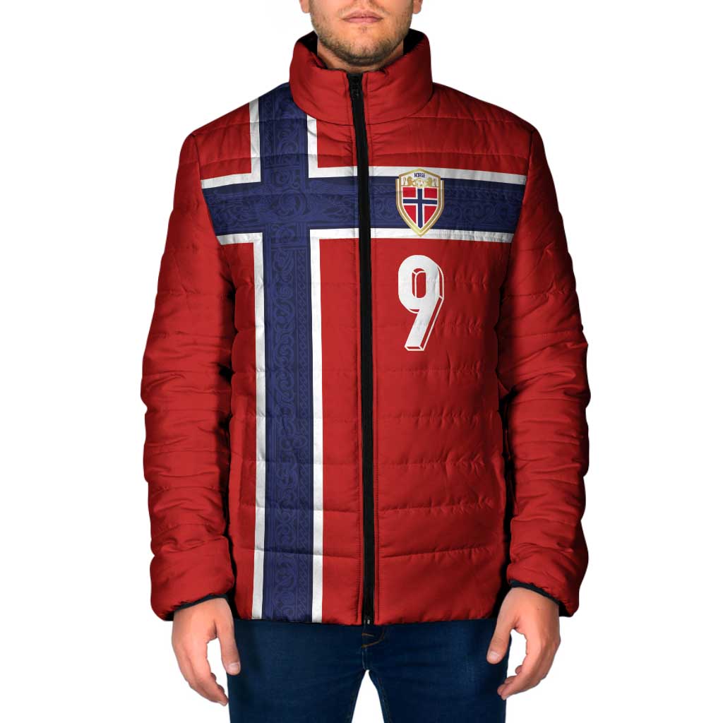 Custom Norway Football Padded Jacket Cross Nordic Knot Pattern National Flag Style