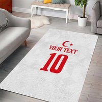 White area rug with red Turkey emblem, YOUR TEXT and bold number 10