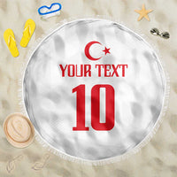 White round beach blanket, 150cm, fringe edge, Turkish flag and red 10 centered
