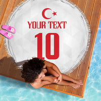 White round beach blanket with fringe, 150cm, red Turkish flag and large 10 graphic