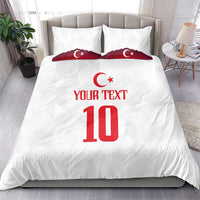 White duvet set with Turkey flag pillows, YOUR TEXT, and red number 10