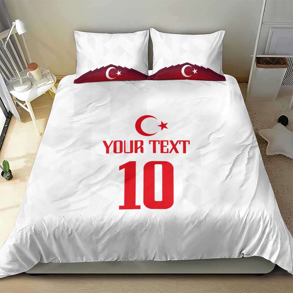 White bedding set with Turkey flag pillows and duvet, YOUR TEXT, and number 10