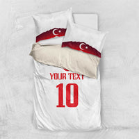 Top-down white duvet set with Turkey flag pillows, YOUR TEXT, and red number 10