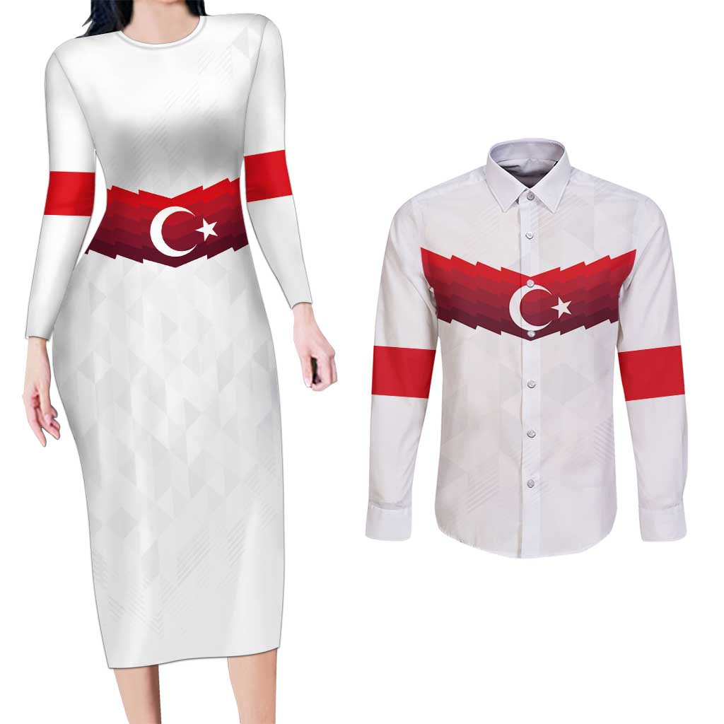 Turkey Football 2024 Go Champion Couples Matching Long Sleeve Bodycon Dress and Long Sleeve Button Shirt - Wonder Print Shop