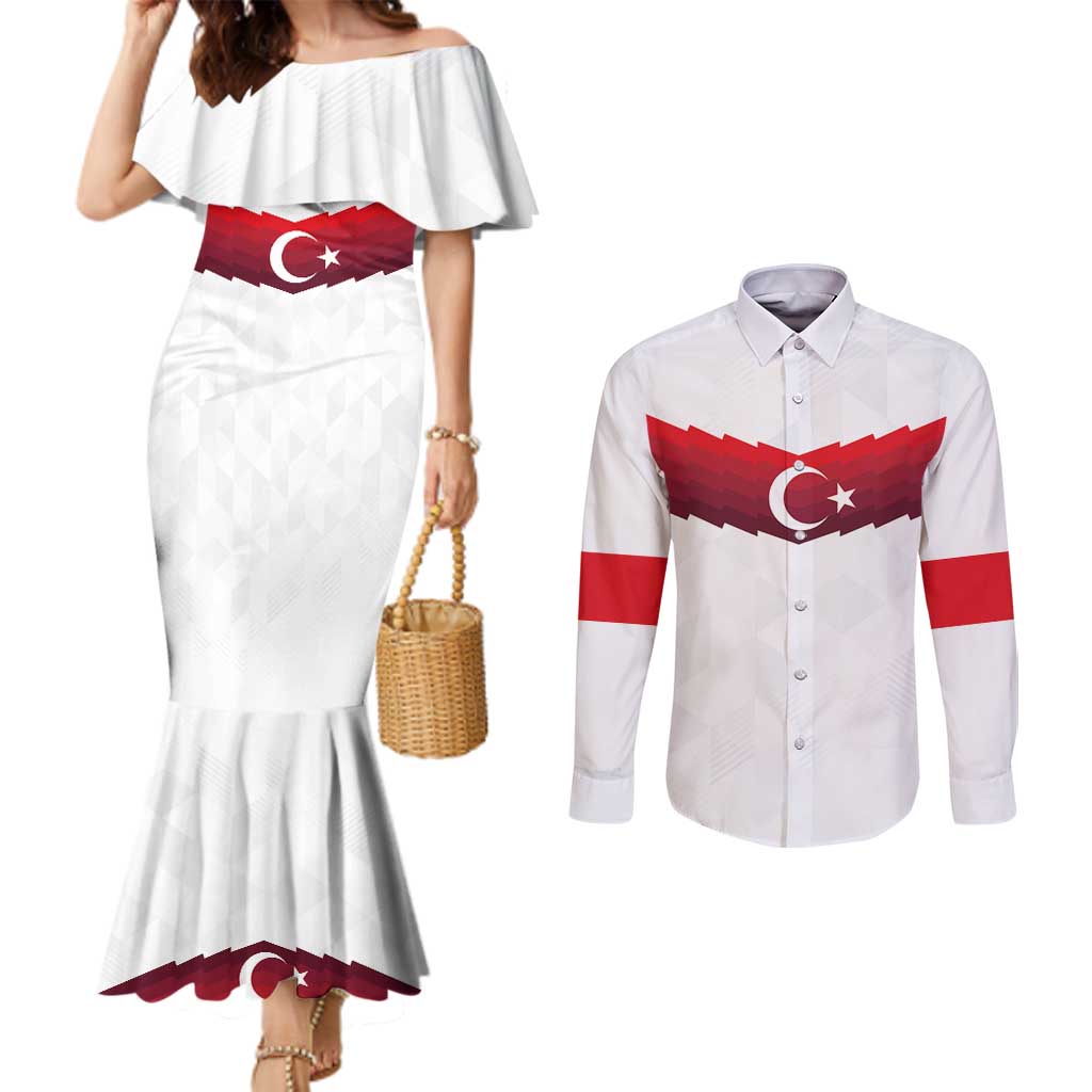 Turkey Football 2024 Go Champion Couples Matching Mermaid Dress and Long Sleeve Button Shirt