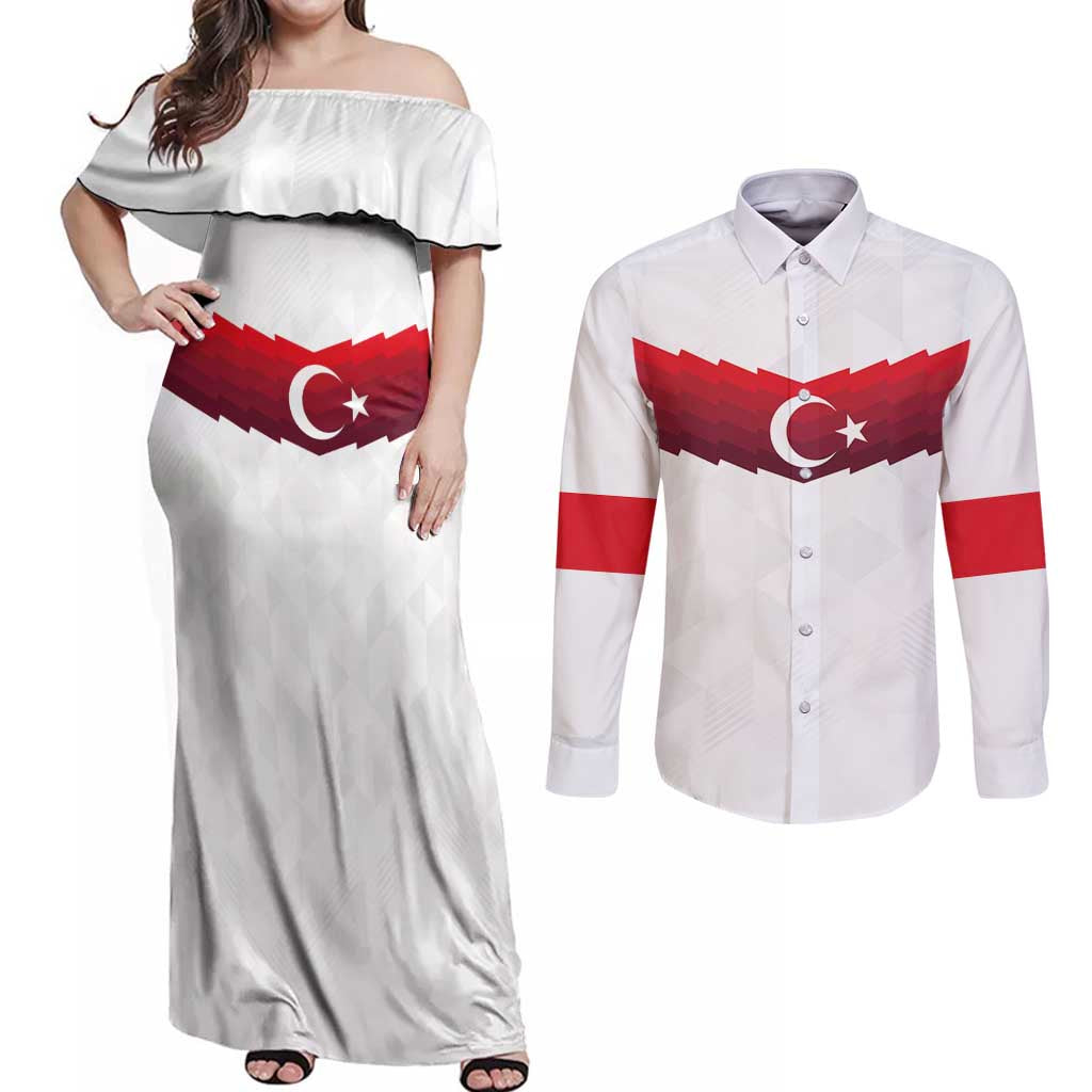 Turkey Football 2024 Go Champion Couples Matching Off Shoulder Maxi Dress and Long Sleeve Button Shirt - Wonder Print Shop