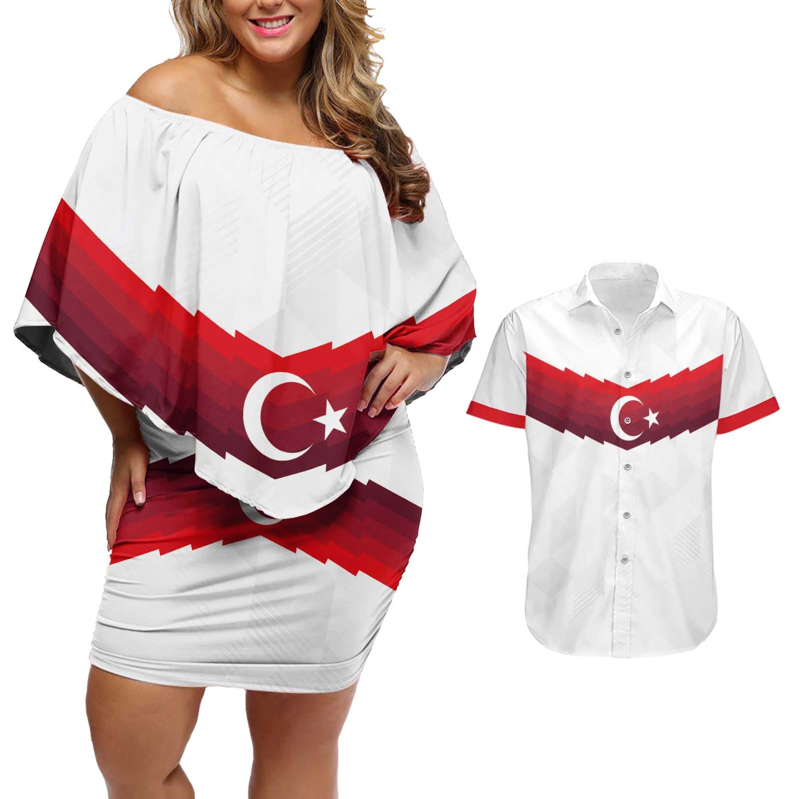 Turkey Football 2024 Go Champion Couples Matching Off Shoulder Short Dress and Hawaiian Shirt - Wonder Print Shop