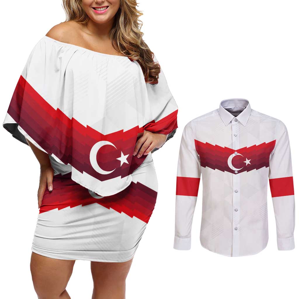 Turkey Football 2024 Go Champion Couples Matching Off Shoulder Short Dress and Long Sleeve Button Shirt - Wonder Print Shop