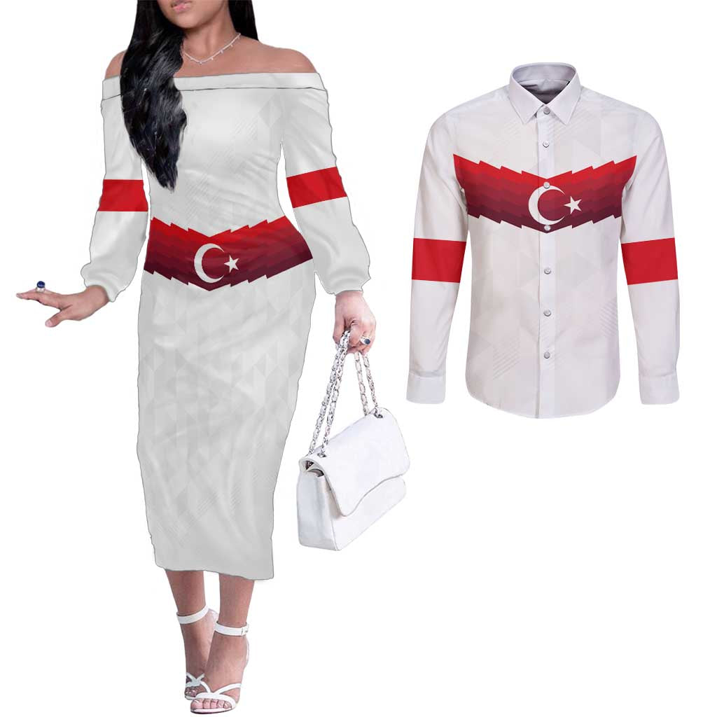 Turkey Football 2024 Go Champion Couples Matching Off The Shoulder Long Sleeve Dress and Long Sleeve Button Shirt