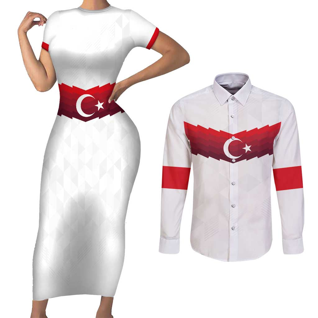 Turkey Football 2024 Go Champion Couples Matching Short Sleeve Bodycon Dress and Long Sleeve Button Shirt - Wonder Print Shop