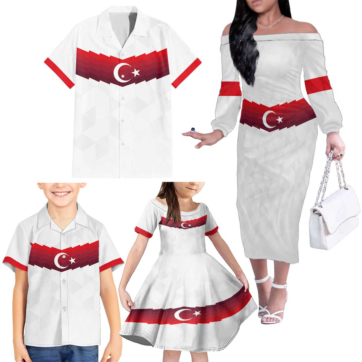 Turkey Football 2024 Go Champion Family Matching Off The Shoulder Long Sleeve Dress and Hawaiian Shirt - Wonder Print Shop