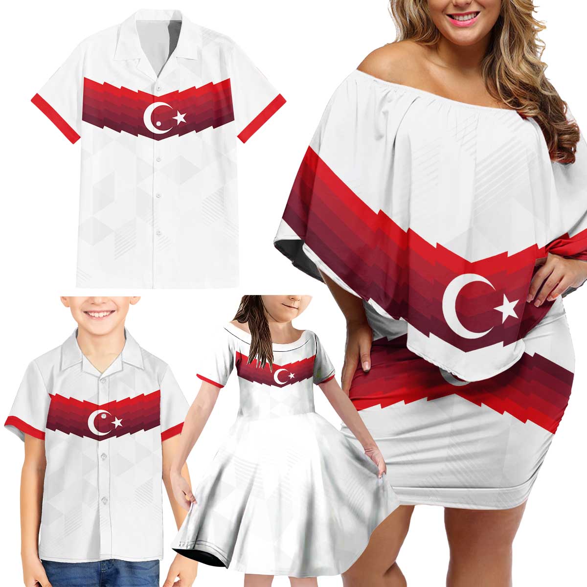 Turkey Football 2024 Go Champion Family Matching Off Shoulder Short Dress and Hawaiian Shirt - Wonder Print Shop