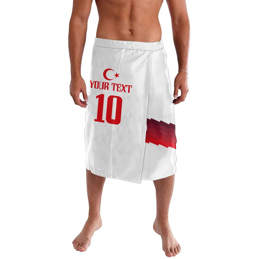 White lavalava beach skirt with red Turkey flag graphic and customizable name/number