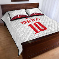 White quilt bed set with red Turkey flag crest and 'YOUR TEXT' on quilt