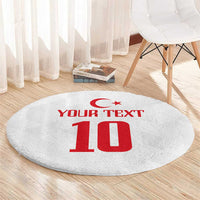 Light gray round carpet with red crescent, 'YOUR TEXT', and large number 10