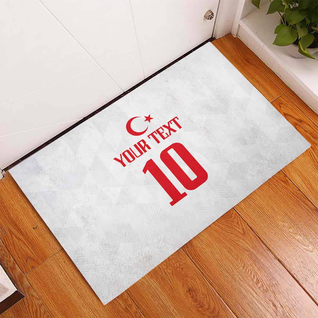 White rubber doormat with red crescent star, your text, and number 10